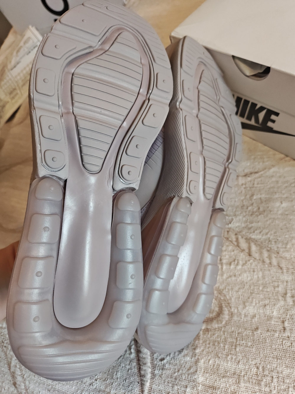 Nike Women’s Air Max 270 Sneakers in Light Taupe with Dark Taupe Swoosh - Picture 5 of 5